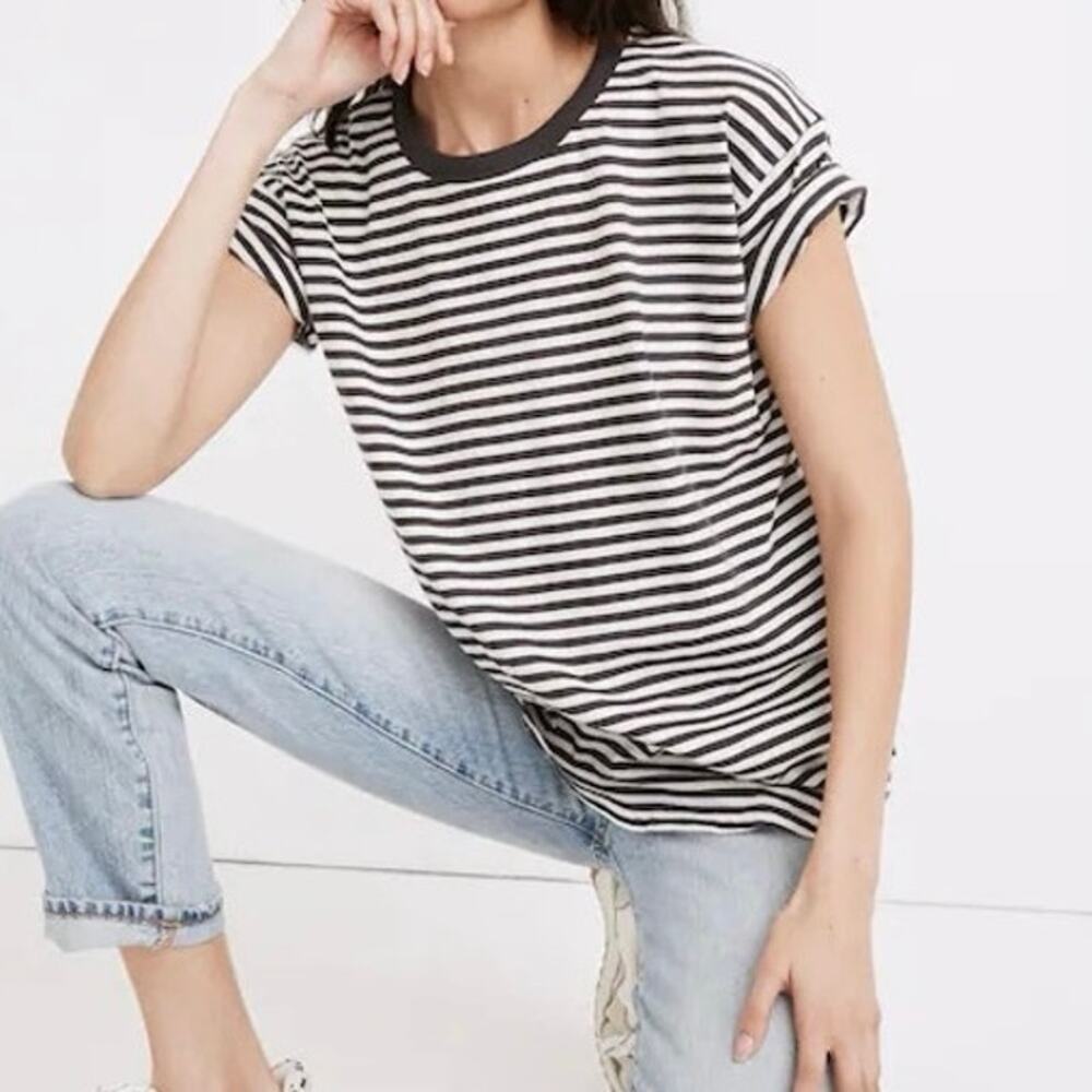 Madewell Whisper Cotton Rib Crewneck Short Sleeve Tee Medium Women’s Gray